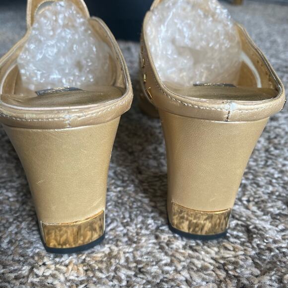 Vintage Fantasy Collection gold studded mesh mule heels - Picture 6 of 9